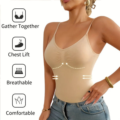 1pc Camisole Breathable Shapewear Tops Tummy Control Built In Bra Tank Shaping Body Shaper Slimming