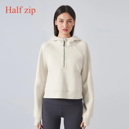 Women's Half-Zip Hoodies Fleece Sweatshirt Sports Jacket with Thumbhole