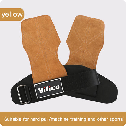 2 Piece Leather Weight Lifting Training Gloves Palm Protection Fitness Grips