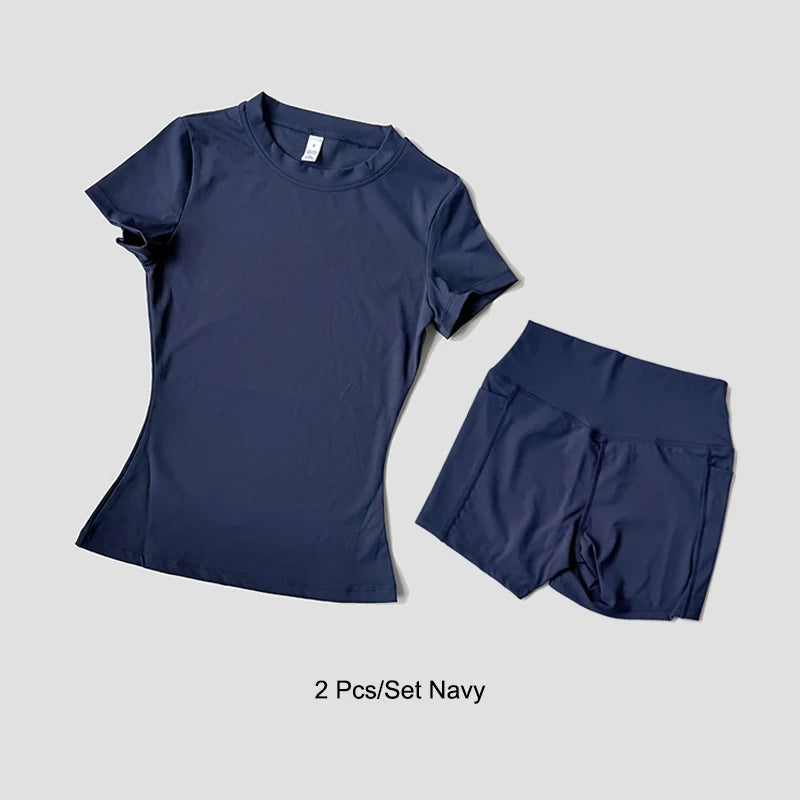 Sports Sets Fitness Hip-lifting Tight Top Short Sleeve