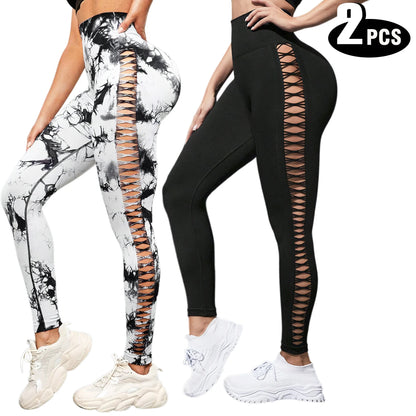 2 Pack High Waisted Sexy Butt Lifting Seamless Solid Color Yoga Leggings Elastic And Breathable Fitness Sports Pants
