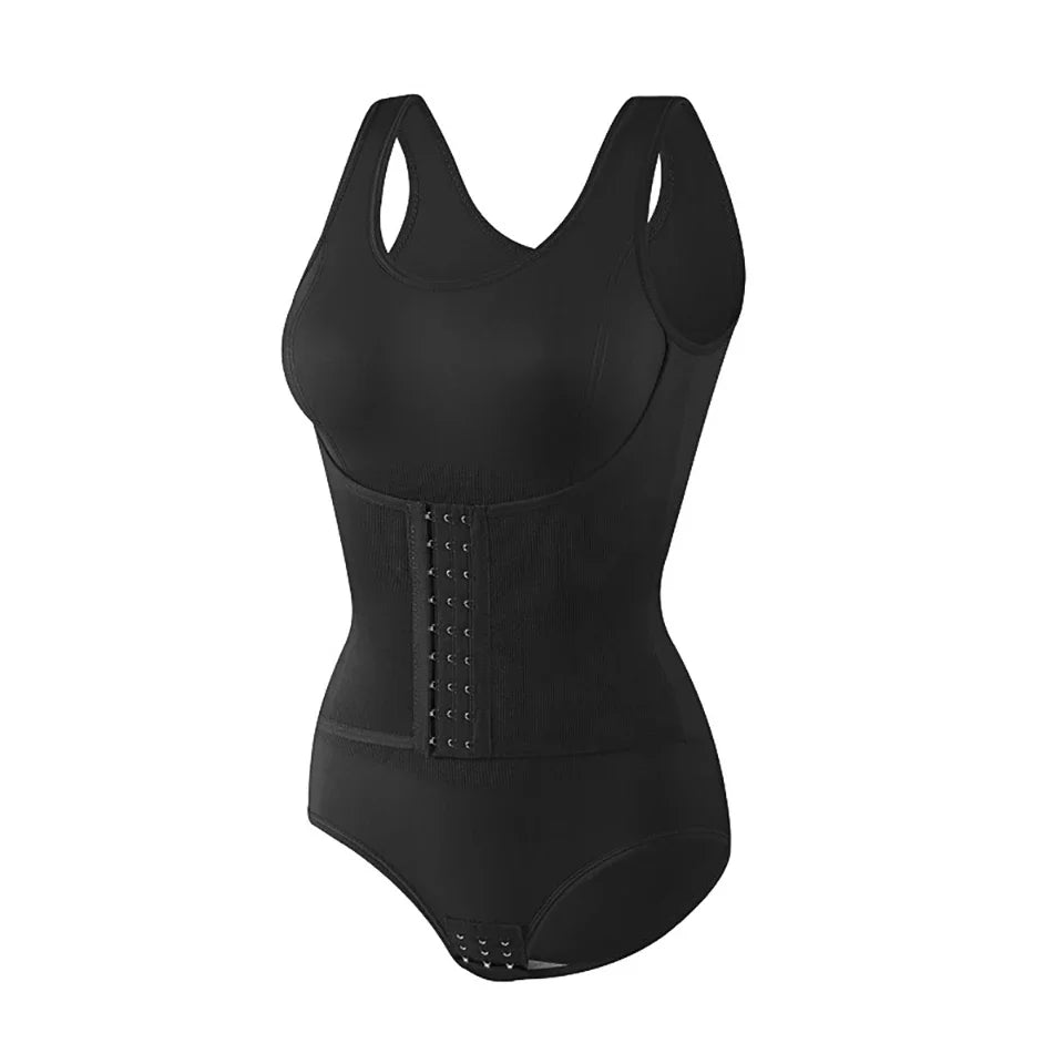 Bodysuit Shapewear with Zipper Belt Women Tummy Control Body Shaper Waist Trainer Slimming Cincher Corset Tops