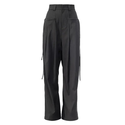 Casual Trousers New Strap Design High-waisted Slimming Loose Floor-like Wide-leg Pants
