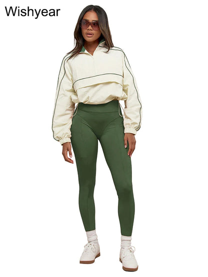 Casual Sports Suit for Women's Long-sleeved Half-turtleneck Tops and Jogging Pants Two-piece Set Fashion Streetwear Tracksuis