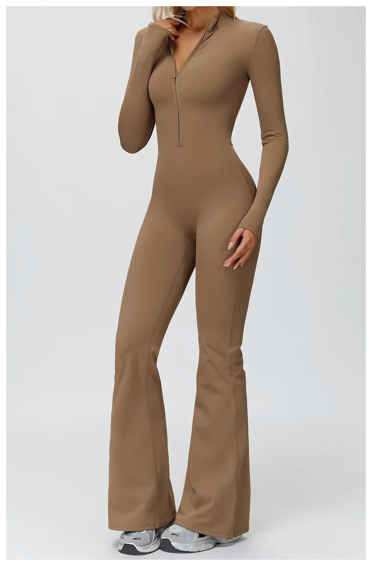 Yoga Suit Gym Set Tracksuit Zipper Long Sleeved Sports Jumpsuit Push Up Workout Clothes