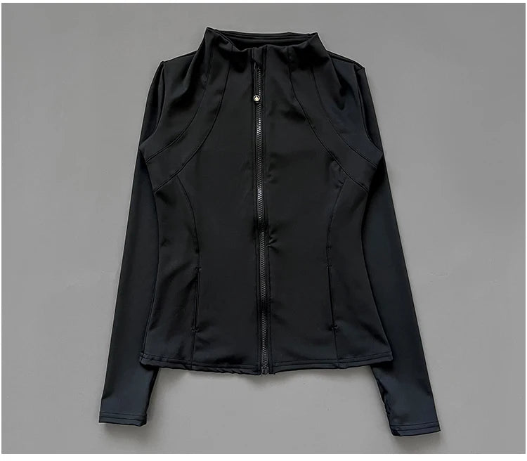 Quick Dry Stand Up Collar Fitness Jacket  Slim-Fit Zipper Yoga Wear Long Sleeve Breathable Sports Cycling Top
