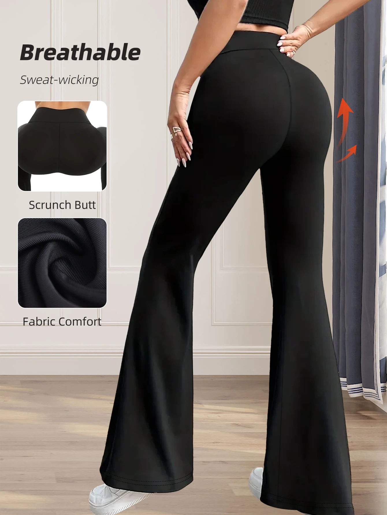 high waisted tight fitting flared pants, slim leg, thin wide leg pants for slim women