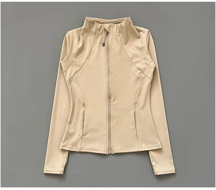Quick Dry Stand Up Collar Fitness Jacket  Slim-Fit Zipper Yoga Wear Long Sleeve Breathable Sports Cycling Top