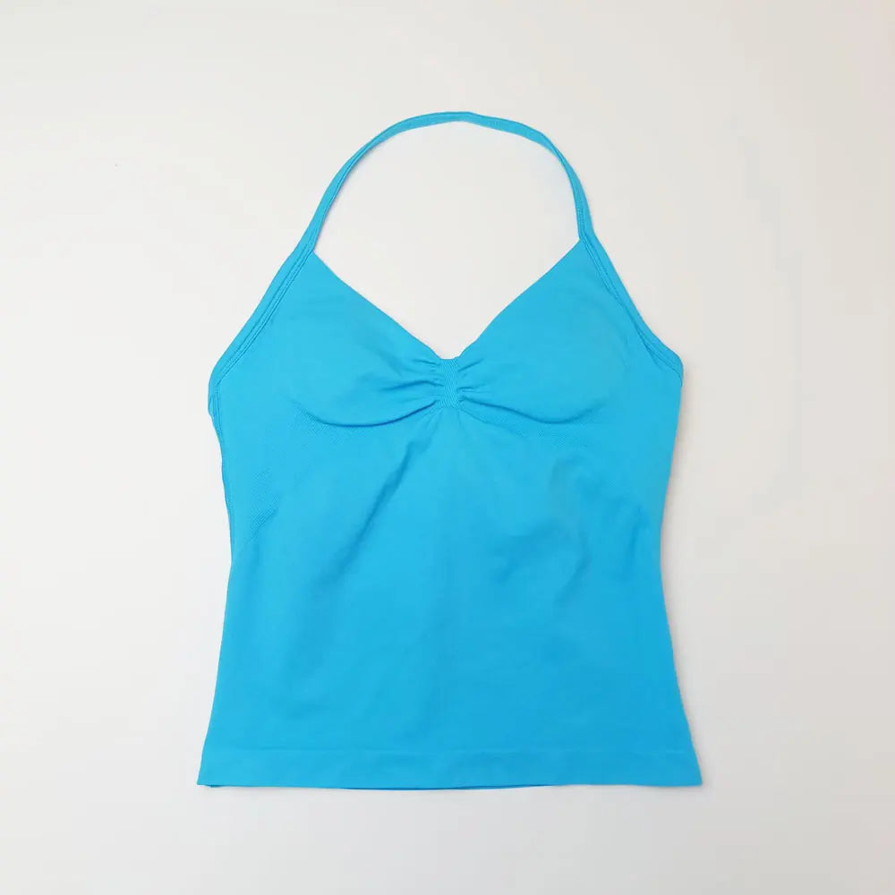 Longline Strappy Top Sports Fitness Tank Top Gym Beautiful Open Back Bra Halter