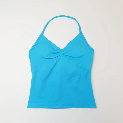 Longline Strappy Top Sports Fitness Tank Top Gym Beautiful Open Back Bra Halter