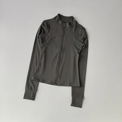 Outdoor Sports Long Sleeved Women Slim Quick Dry Zipper Cardigan Stand Up Collar Jacket