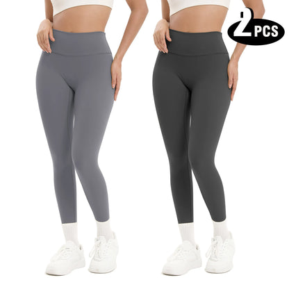 2 Pack High Waisted Sexy Butt Lifting Seamless Solid Color Yoga Leggings Elastic And Breathable Fitness Sports Pants