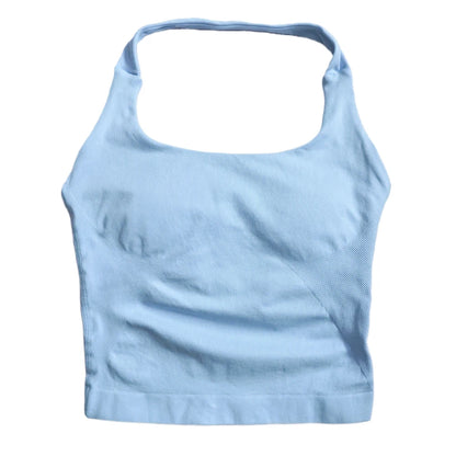 Strappy Workout Tank Top Padded Sports Bra Backless Yoga Shirts Seamless Gym Crop Top Halter