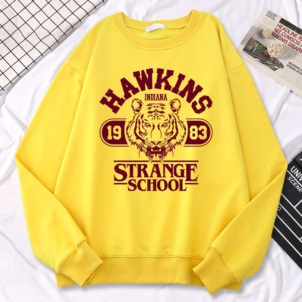 Casual Womens Sweatshirt Hawkins High School Indiana 1983 Printing Hoodies Loose Crewneck Pullovers Warm Fleece