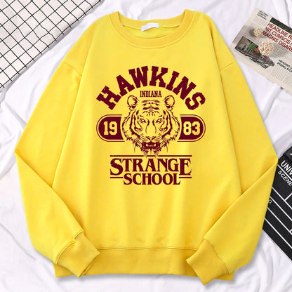Casual Womens Sweatshirt Hawkins High School Indiana 1983 Printing Hoodies Loose Crewneck Pullovers Warm Fleece