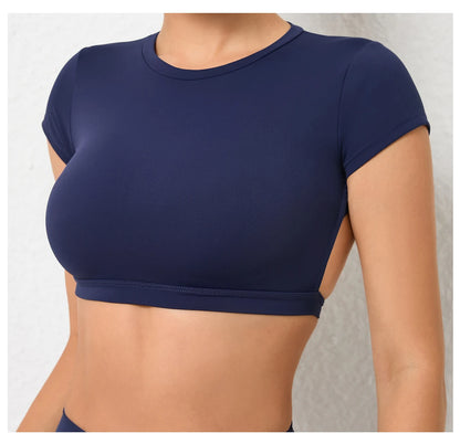 Sports Muscle Back Tee Padded Backless Sports Shirts Workout Yoga T-Shirt