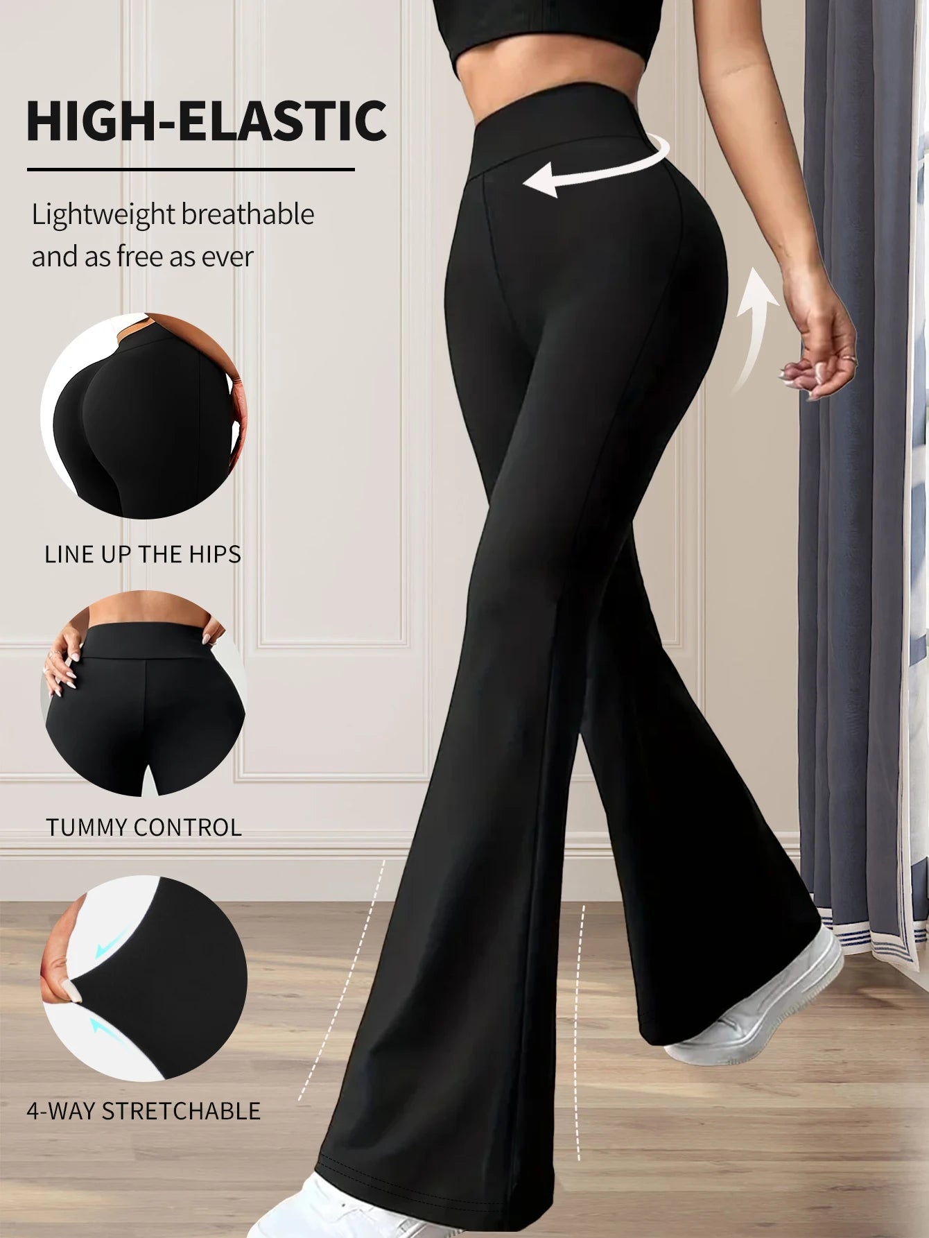high waisted tight fitting flared pants, slim leg, thin wide leg pants for slim women