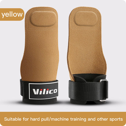 2 Piece Leather Weight Lifting Training Gloves Palm Protection Fitness Grips