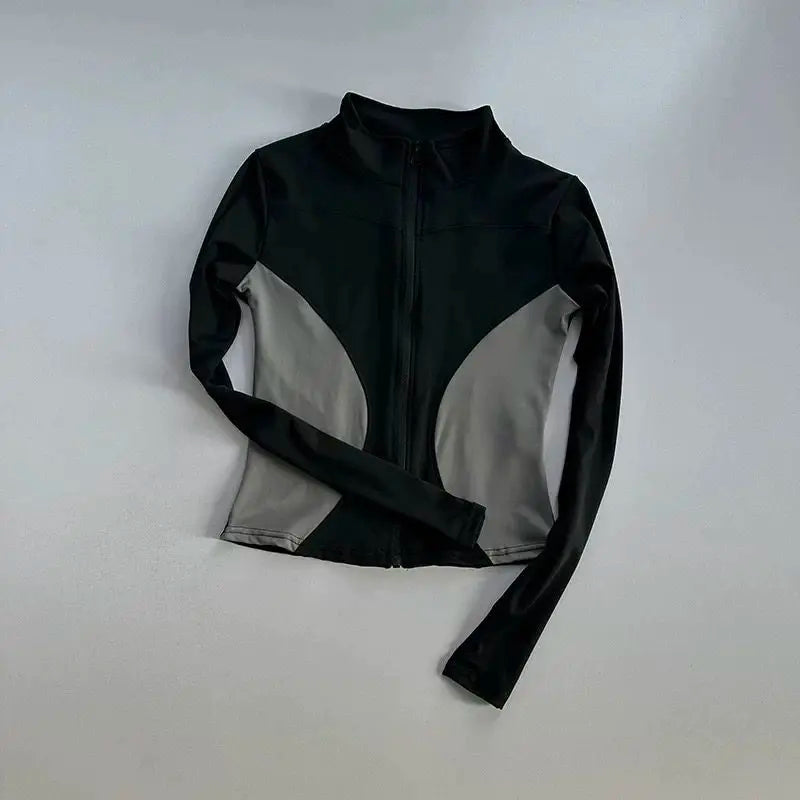 Outdoor Sports Long Sleeved Women Slim Quick Dry Zipper Cardigan Stand Up Collar Jacket