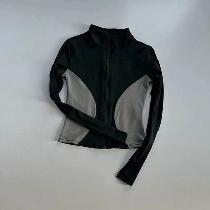 Outdoor Sports Long Sleeved Women Slim Quick Dry Zipper Cardigan Stand Up Collar Jacket