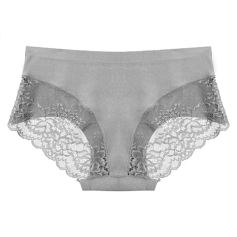 3PCS/Set Women's Panties Exquisite Lace Underwear Silk Satin Briefs Soft Cozy