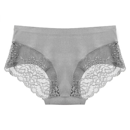 3PCS/Set Women's Panties Exquisite Lace Underwear Silk Satin Briefs Soft Cozy