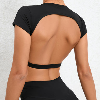 Sports Muscle Back Tee Padded Backless Sports Shirts Workout Yoga T-Shirt