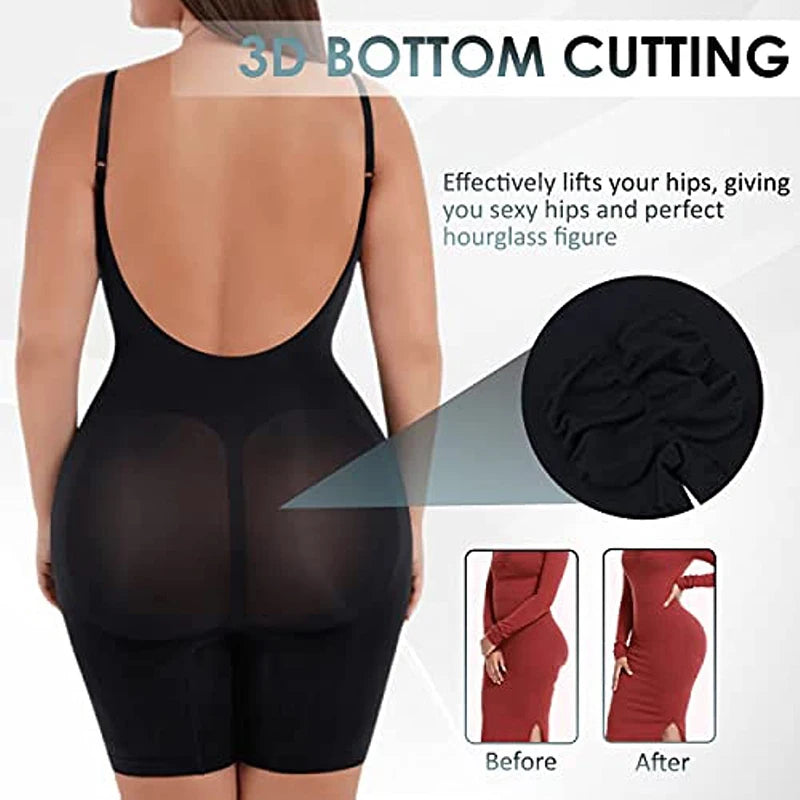 Women Seamless Low Back Bodysuit Shapewear Waist Trainer Body Shaper Open Crotch Slimming Underwear