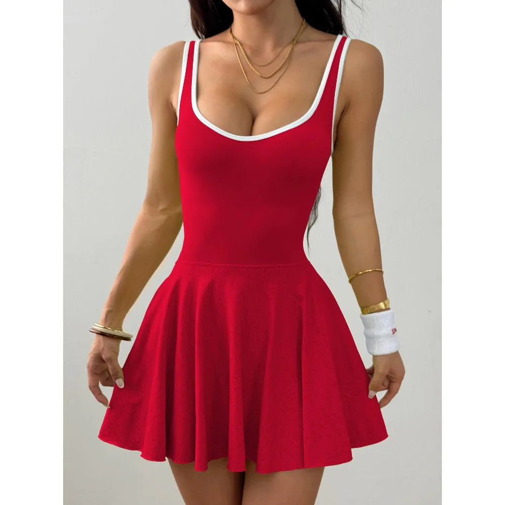 Women's Pleated Tennis Dress with Built-in Bra Quick Dry Breathable Anti-Slip Athletic Dress