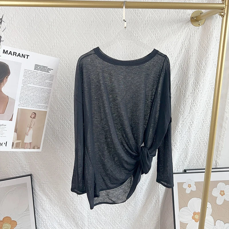 Women's Fitness Sports T-shirt Loose Long Sleeve Breathable Comfort Side-Opening