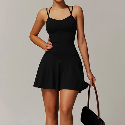Tennis Dress with Shorts Underneath Pockets Strap Dress Sporting Tennis Outfit  Sport Dresses