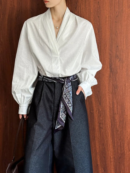 Women Casual Blouses V-Neck Puff Sleeve Office Blouses Fashion Shirts