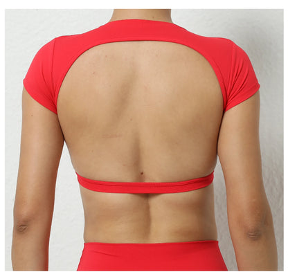 Sports Muscle Back Tee Padded Backless Sports Shirts Workout Yoga T-Shirt