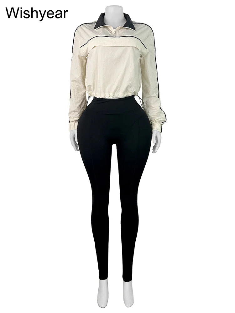 Casual Sports Suit for Women's Long-sleeved Half-turtleneck Tops and Jogging Pants Two-piece Set Fashion Streetwear Tracksuis