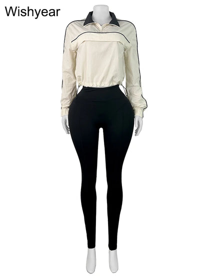 Casual Sports Suit for Women's Long-sleeved Half-turtleneck Tops and Jogging Pants Two-piece Set Fashion Streetwear Tracksuis