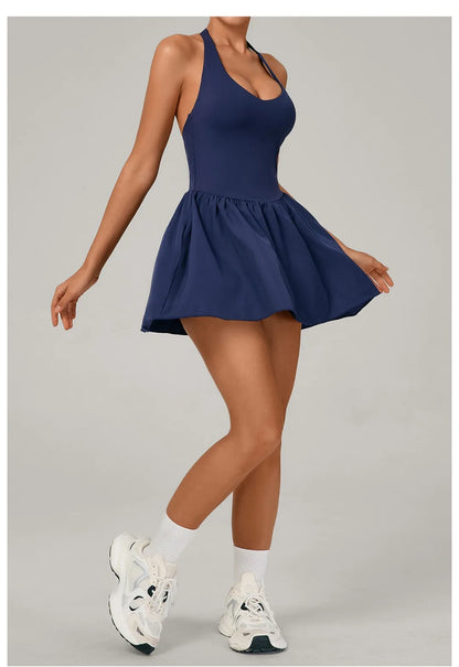 Women's One-piece Tennis Dress Sports  Anti-light Backless Golf Badminton Casual Workout Fitness Dress