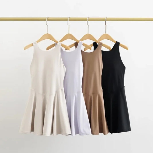 Tennis Dress One-Pieces Slim Fit Soft Athletic Dress with Chest Pads Workout Dress Golf Clothes