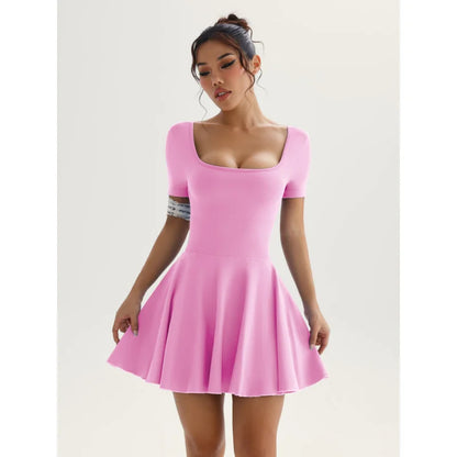 Tennis Yoga Dress Solid Color Stretchy Soft Gym Suit Breathale Female Golf Short Sportswear Workout Clothes