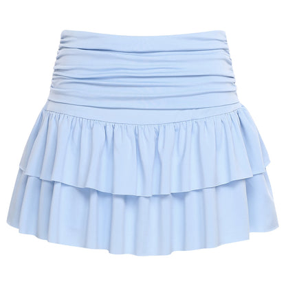 Athletic Tennis Miniskirt Built-in Shorts Ruched Waist Tiered Pleated Hem Stretchy Skirt Y2K Flared Flowy Short Skirts