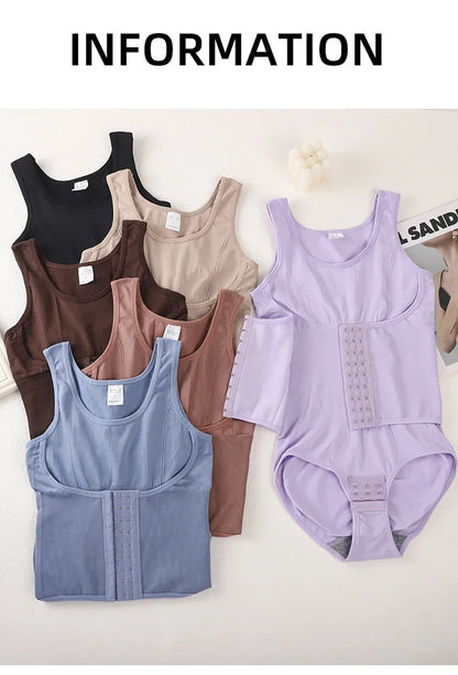 Bodysuit Shapewear with Zipper Belt Women Tummy Control Body Shaper Waist Trainer Slimming Cincher Corset Tops