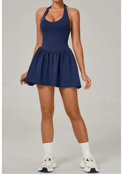 Women's One-piece Tennis Dress Sports  Anti-light Backless Golf Badminton Casual Workout Fitness Dress