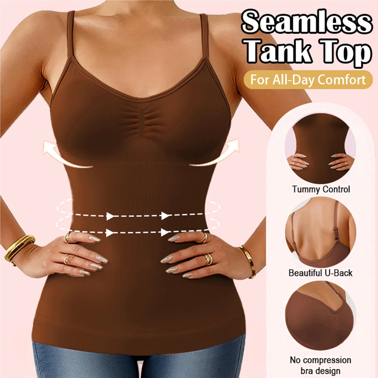 1pc Camisole Breathable Shapewear Tops Tummy Control Built In Bra Tank Shaping Body Shaper Slimming
