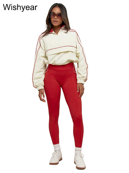 Casual Sports Suit for Women's Long-sleeved Half-turtleneck Tops and Jogging Pants Two-piece Set Fashion Streetwear Tracksuis