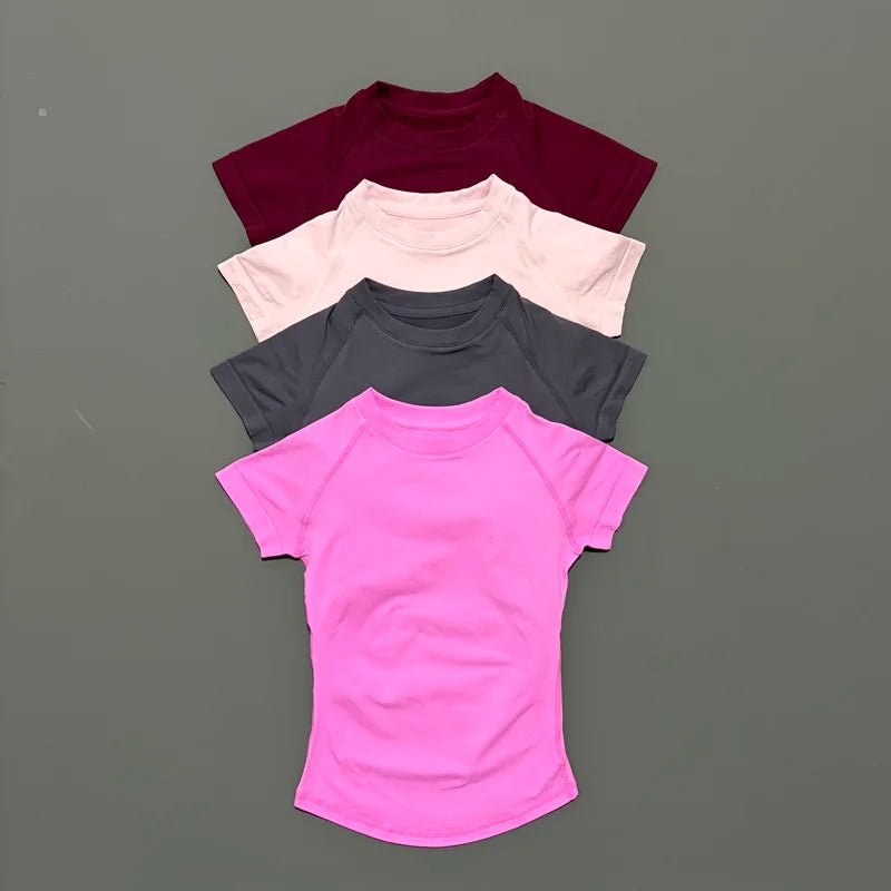 Solid Color Impact Short Sleeve T Shirts Gym Leotard Workout Sports Vest
