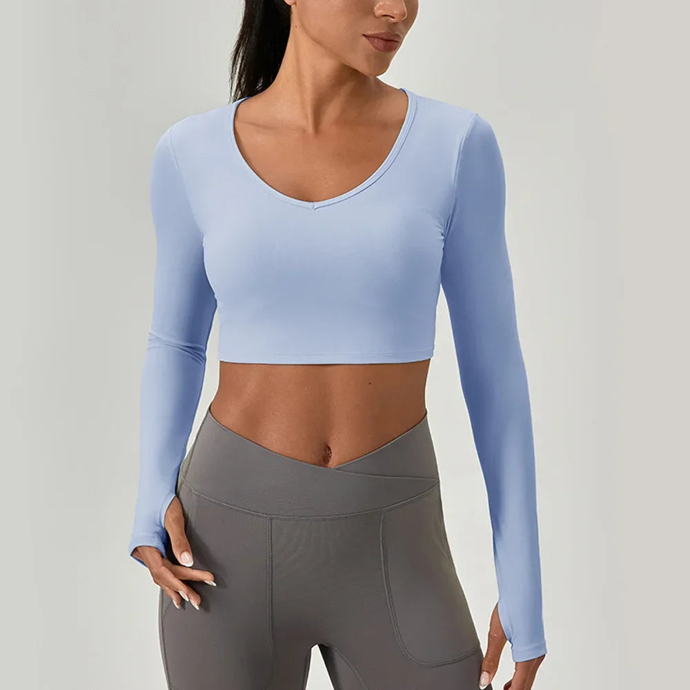Yoga Wear Tight Long-sleeved Shirt with Chest Pads Crossed Beautiful Back Sports Top Quick-drying  Fitness Wear