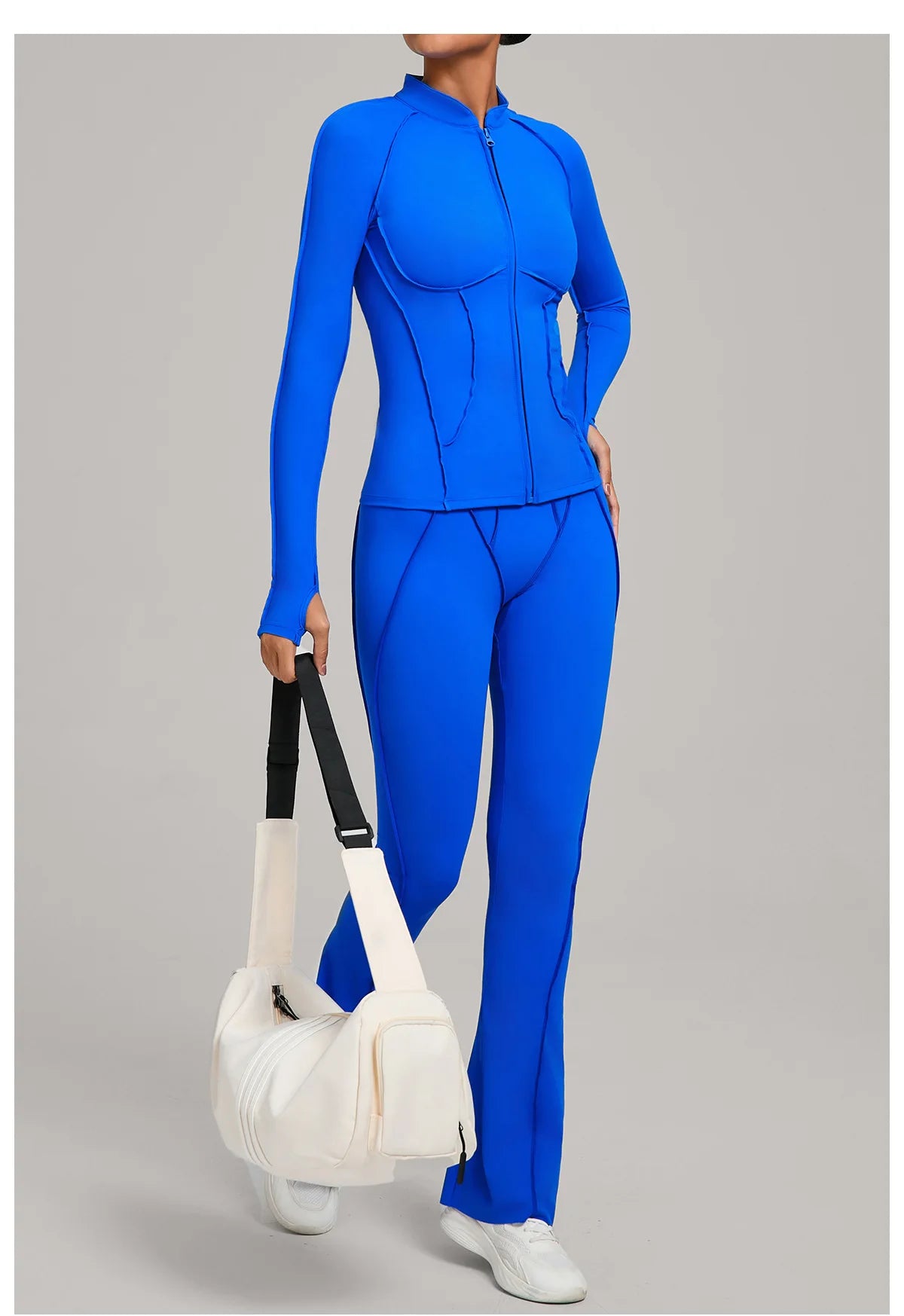 Gym Yoga Outfit Zipper Long Sleeve Fitness Suit Daily Casual Fitness Sportswear Two-Piece Sets