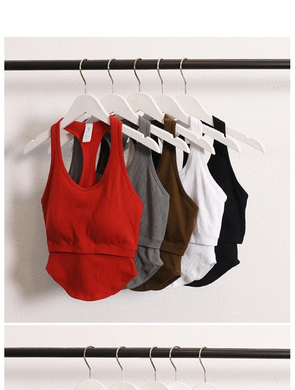 New Workout Backless Sport Tops Sleeveless Shirts Padded Sports Yoga Vest T-Shirt