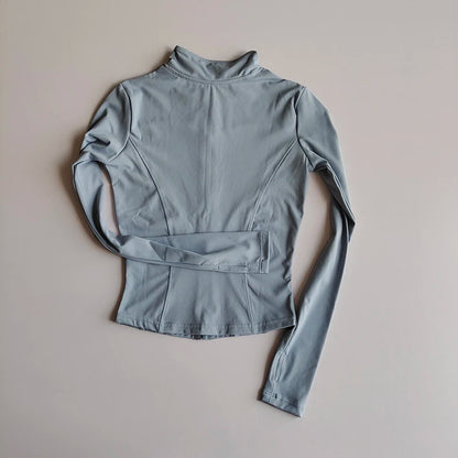Outdoor Sports Long Sleeved Women Slim Quick Dry Zipper Cardigan Stand Up Collar Jacket