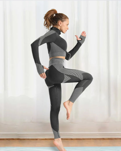 3PC Seamless Gym Clothing Workout Outfit with Jacket Bra & Leggings Set Yoga Suit for Sports Fitness