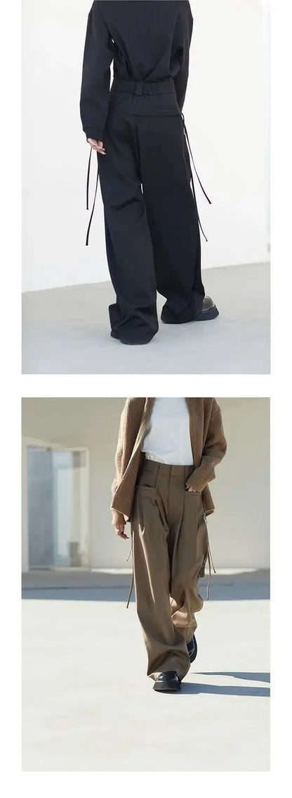 Casual Trousers New Strap Design High-waisted Slimming Loose Floor-like Wide-leg Pants